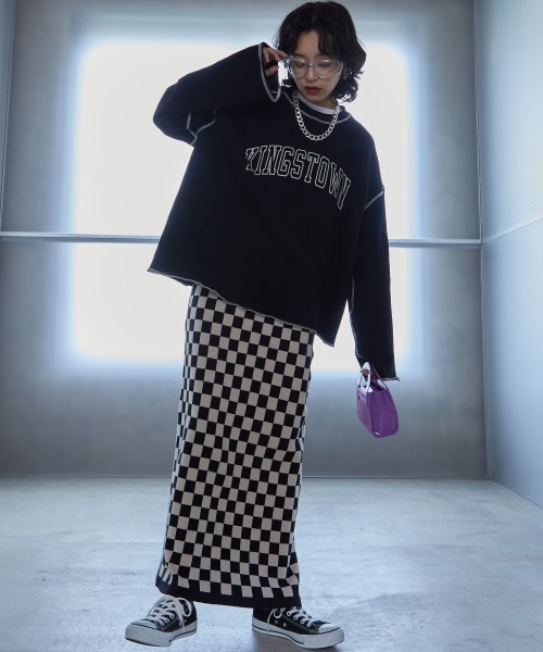 GEVS.（ジェイヴィス）の「＜大きいサイズ＞ チェッカー柄ジャガードニットロングキャミソールワンピース GEVS.（ワンピース・レディース・ブラック系・L/LL/3L/4L/5L/6L/8L/10L）」の5枚目の写真