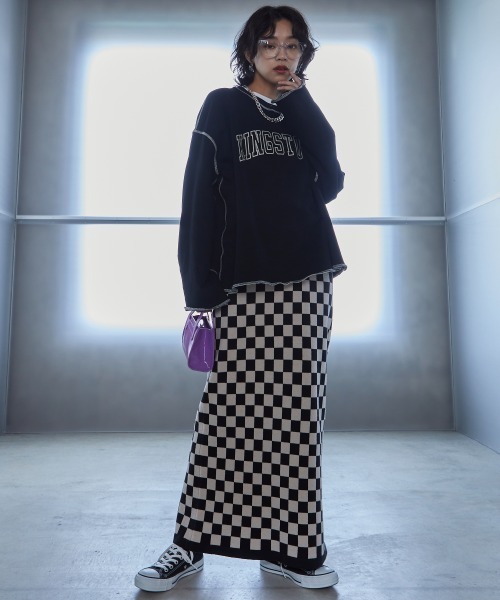 GEVS.（ジェイヴィス）の「＜大きいサイズ＞ チェッカー柄ジャガードニットロングキャミソールワンピース GEVS.（ワンピース・レディース・ブラック系・L/LL/3L/4L/5L/6L/8L/10L）」の22枚目の写真