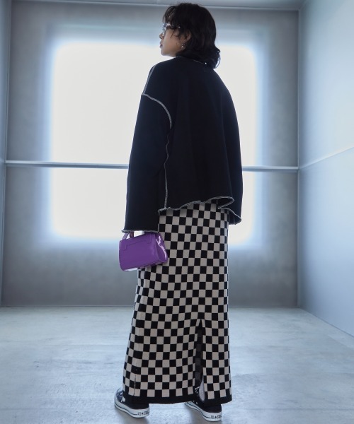 GEVS.（ジェイヴィス）の「＜大きいサイズ＞ チェッカー柄ジャガードニットロングキャミソールワンピース GEVS.（ワンピース・レディース・ブラック系・L/LL/3L/4L/5L/6L/8L/10L）」の6枚目の写真