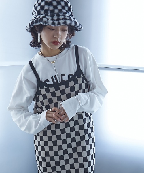 GEVS.（ジェイヴィス）の「＜大きいサイズ＞ チェッカー柄ジャガードニットロングキャミソールワンピース GEVS.（ワンピース・レディース・ブラック系・L/LL/3L/4L/5L/6L/8L/10L）」の10枚目の写真