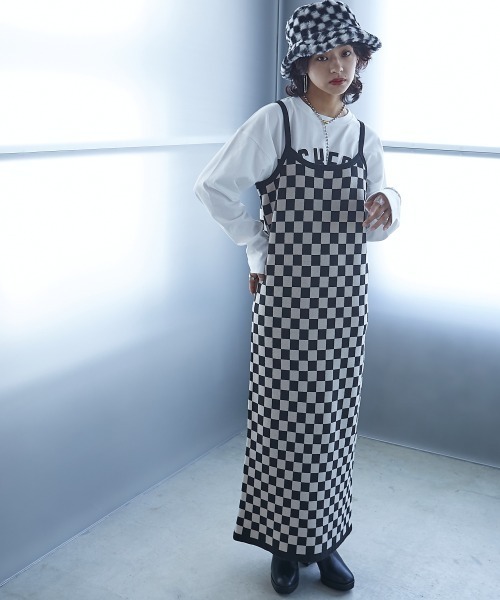 GEVS.（ジェイヴィス）の「＜大きいサイズ＞ チェッカー柄ジャガードニットロングキャミソールワンピース GEVS.（ワンピース・レディース・ブラック系・L/LL/3L/4L/5L/6L/8L/10L）」の19枚目の写真