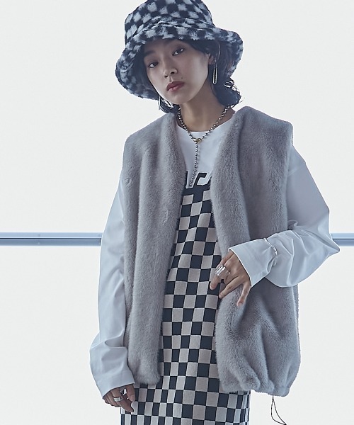 GEVS.（ジェイヴィス）の「＜大きいサイズ＞ チェッカー柄ジャガードニットロングキャミソールワンピース GEVS.（ワンピース・レディース・ブラック系・L/LL/3L/4L/5L/6L/8L/10L）」の13枚目の写真