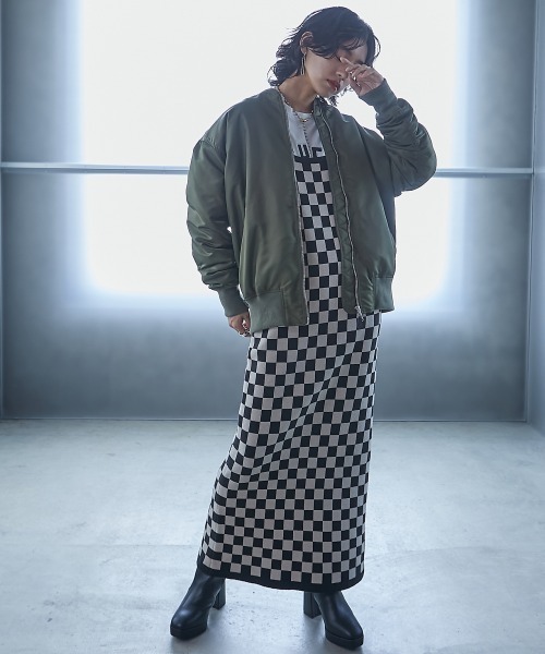 GEVS.（ジェイヴィス）の「＜大きいサイズ＞ チェッカー柄ジャガードニットロングキャミソールワンピース GEVS.（ワンピース・レディース・ブラック系・L/LL/3L/4L/5L/6L/8L/10L）」の8枚目の写真