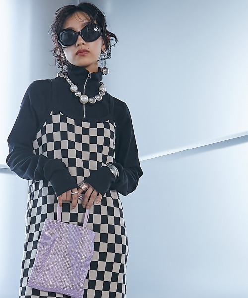 GEVS.（ジェイヴィス）の「＜大きいサイズ＞ チェッカー柄ジャガードニットロングキャミソールワンピース GEVS.（ワンピース・レディース・ブラック系・L/LL/3L/4L/5L/6L/8L/10L）」の12枚目の写真