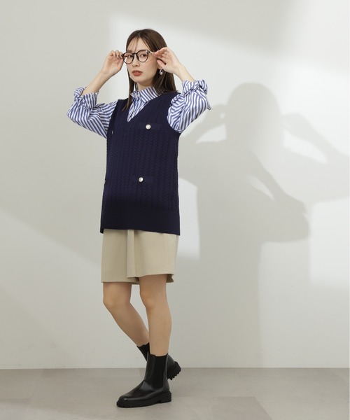 N.（N. Natural Beauty Basic）（エヌエヌナチュラルビューティーベーシック）の「◆ゴールドボタンケーブルジレ（ニット/セーター・レディース・ネイビー/グレー・MEDIUM）」の17枚目の写真