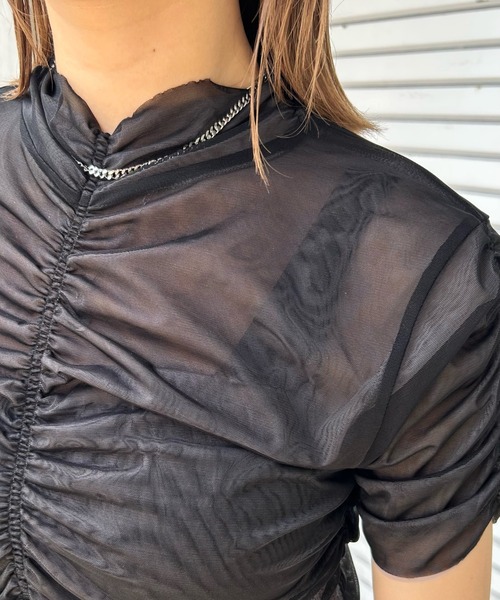 Six M（シックスエム）の「【SixM/シックスエム】ギャザー2WAYトップス（Tシャツ/カットソー・レディース・ブラック/ブルー・FREE）」の12枚目の写真