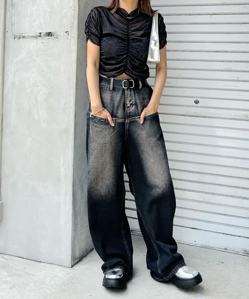 Six M（シックスエム）の「【SixM/シックスエム】ギャザー2WAYトップス（Tシャツ/カットソー・レディース・ブラック/ブルー・FREE）」の10枚目の写真