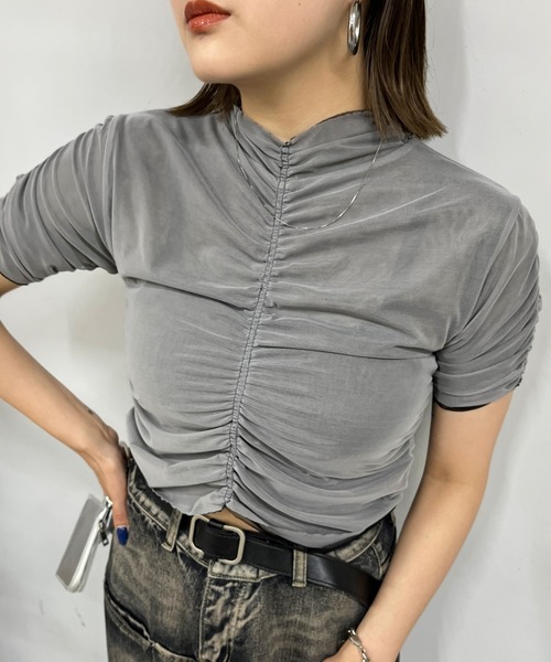 Six M（シックスエム）の「【SixM/シックスエム】ギャザー2WAYトップス（Tシャツ/カットソー・レディース・ブラック/ブルー・FREE）」の14枚目の写真