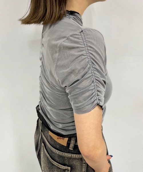 Six M（シックスエム）の「【SixM/シックスエム】ギャザー2WAYトップス（Tシャツ/カットソー・レディース・ブラック/ブルー・FREE）」の8枚目の写真