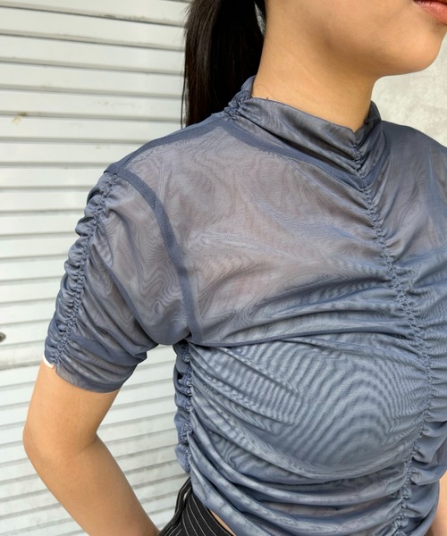 Six M（シックスエム）の「【SixM/シックスエム】ギャザー2WAYトップス（Tシャツ/カットソー・レディース・ブラック/ブルー・FREE）」の7枚目の写真