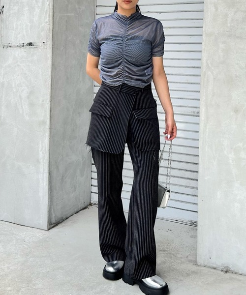 Six M（シックスエム）の「【SixM/シックスエム】ギャザー2WAYトップス（Tシャツ/カットソー・レディース・ブラック/ブルー・FREE）」の6枚目の写真