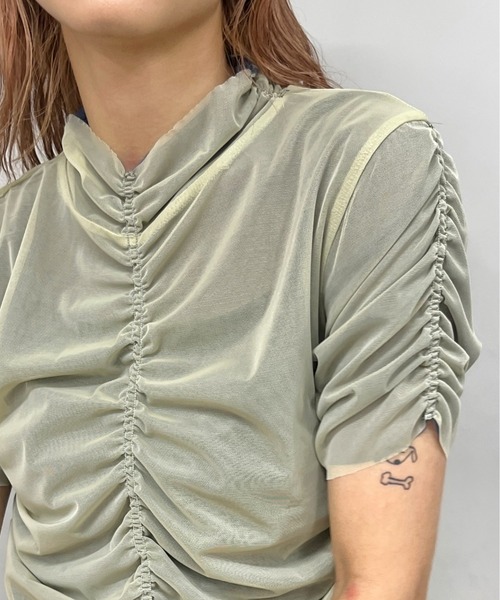 Six M（シックスエム）の「【SixM/シックスエム】ギャザー2WAYトップス（Tシャツ/カットソー・レディース・ブラック/ブルー・FREE）」の13枚目の写真