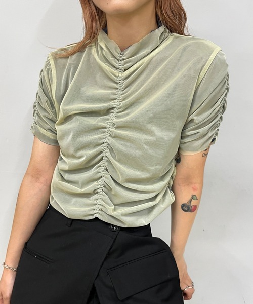 Six M（シックスエム）の「【SixM/シックスエム】ギャザー2WAYトップス（Tシャツ/カットソー・レディース・ブラック/ブルー・FREE）」の11枚目の写真