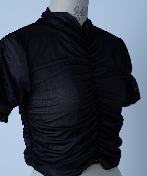 Six M（シックスエム）の「【SixM/シックスエム】ギャザー2WAYトップス（Tシャツ/カットソー・レディース・ブラック/ブルー・FREE）」の4枚目の写真