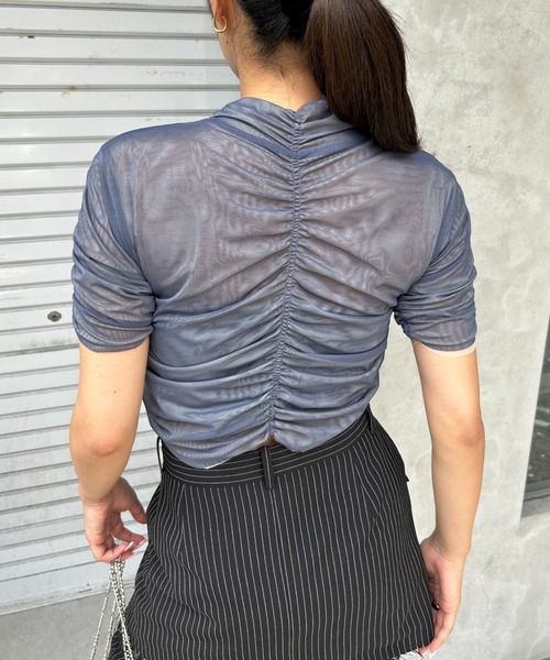 Six M（シックスエム）の「【SixM/シックスエム】ギャザー2WAYトップス（Tシャツ/カットソー・レディース・ブラック/ブルー・FREE）」の17枚目の写真