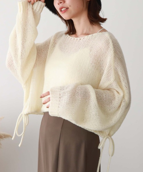 archives（アルシーヴ）の「ドロスト透かし編みニット（ニット/セーター・レディース・ピンク/ブラック/グリーン/ブルー/オフホワイト・MEDIUM）」の2枚目の写真