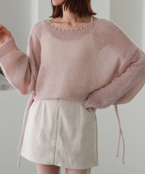 archives（アルシーヴ）の「ドロスト透かし編みニット（ニット/セーター・レディース・ピンク/ブラック/グリーン/ブルー/オフホワイト・MEDIUM）」の5枚目の写真