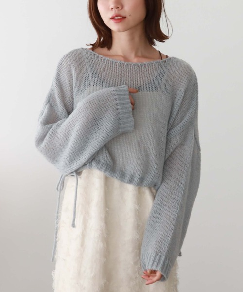 archives（アルシーヴ）の「ドロスト透かし編みニット（ニット/セーター・レディース・ピンク/ブラック/グリーン/ブルー/オフホワイト・MEDIUM）」の4枚目の写真