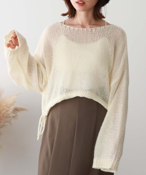 archives（アルシーヴ）の「ドロスト透かし編みニット（ニット/セーター・レディース・ピンク/ブラック/グリーン/ブルー/オフホワイト・MEDIUM）」の9枚目の写真