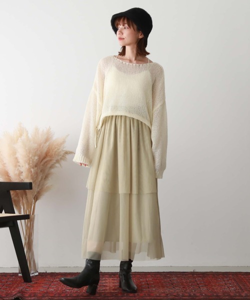 archives（アルシーヴ）の「ドロスト透かし編みニット（ニット/セーター・レディース・ピンク/ブラック/グリーン/ブルー/オフホワイト・MEDIUM）」の13枚目の写真