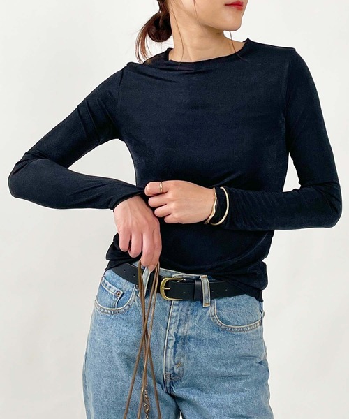 PICCIN(ピッチン)の「シャイニークルーネックカットソー(Tシャツ/カットソー・レディース・オリーブ/ブラック/オフホワイト・M)」の3枚目の写真