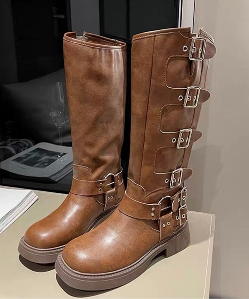 Chick（チック）の「▲Side Belt Long Boots / サイドベルトロングブーツ（ブーツ・レディース・ブラック/ブラウン・23/25/24）」の4枚目の写真