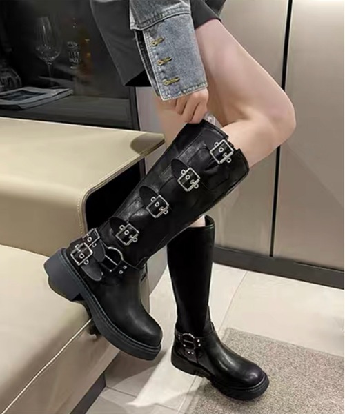 Chick（チック）の「▲Side Belt Long Boots / サイドベルトロングブーツ（ブーツ・レディース・ブラック/ブラウン・23/25/24）」の6枚目の写真