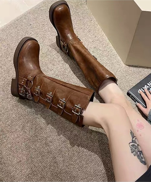 Chick（チック）の「▲Side Belt Long Boots / サイドベルトロングブーツ（ブーツ・レディース・ブラック/ブラウン・23/25/24）」の8枚目の写真