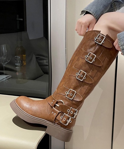 Chick（チック）の「▲Side Belt Long Boots / サイドベルトロングブーツ（ブーツ・レディース・ブラック/ブラウン・23/25/24）」の9枚目の写真