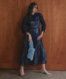 Callarus（カラルス）の「【niaulabTV紹介商品】〔Callarus〕プリント重ねシフォンプリーツデザインロング丈ワンピースドレス（ドレス）」