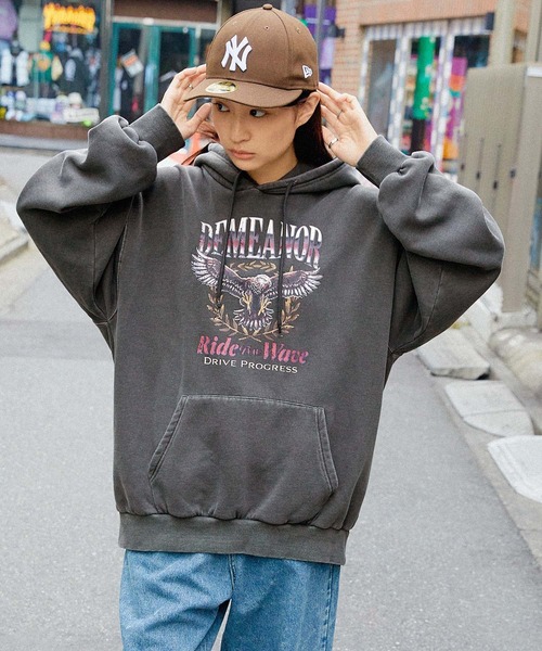 裏起毛ビックシルエットフルジップパーカー セール】【GROOVY STORE】ビッグシルエットワンポイント刺繍ZIP