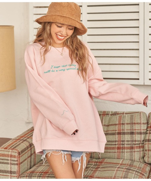 anap mimpi（アナップミンピ）の「メッセージ 刺繍 裏起毛 カラー スウェット トレーナー（スウェット・レディース・ミント/ピンク/ネイビー・FREE）」の6枚目の写真