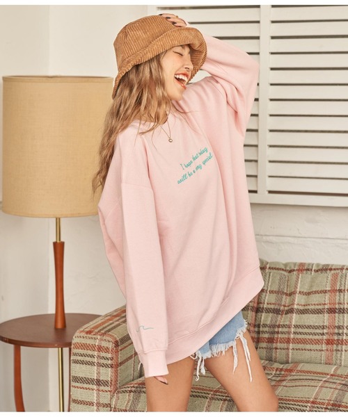 anap mimpi（アナップミンピ）の「メッセージ 刺繍 裏起毛 カラー スウェット トレーナー（スウェット・レディース・ミント/ピンク/ネイビー・FREE）」の7枚目の写真