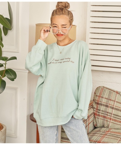 anap mimpi（アナップミンピ）の「メッセージ 刺繍 裏起毛 カラー スウェット トレーナー（スウェット・レディース・ミント/ピンク/ネイビー・FREE）」の12枚目の写真