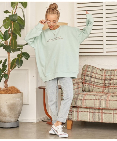 anap mimpi（アナップミンピ）の「メッセージ 刺繍 裏起毛 カラー スウェット トレーナー（スウェット・レディース・ミント/ピンク/ネイビー・FREE）」の15枚目の写真