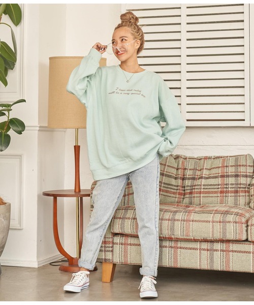 anap mimpi（アナップミンピ）の「メッセージ 刺繍 裏起毛 カラー スウェット トレーナー（スウェット・レディース・ミント/ピンク/ネイビー・FREE）」の16枚目の写真