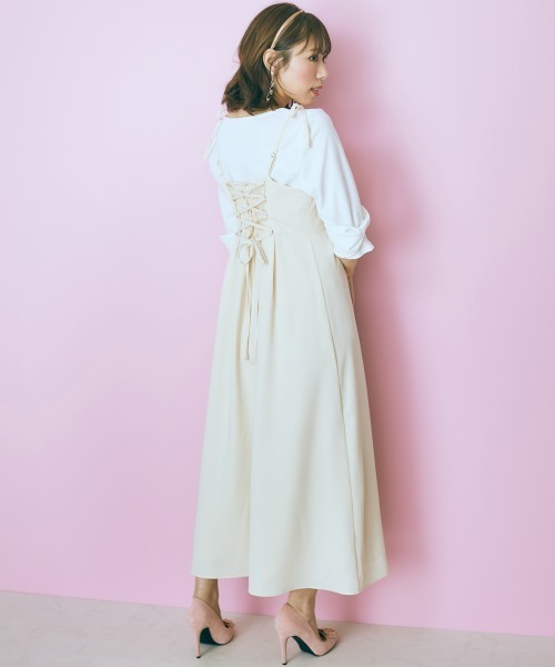 marun（マルン）の「＜大きいサイズ＞ 肩リボンキャミソールワンピース marun（ワンピース・レディース・ブラック/アイボリー・5L/LL/4L/L/3L）」の2枚目の写真