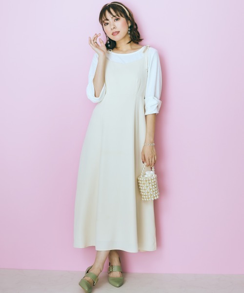 marun（マルン）の「＜大きいサイズ＞ 肩リボンキャミソールワンピース marun（ワンピース・レディース・ブラック/アイボリー・5L/LL/4L/L/3L）」の6枚目の写真