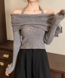 ホルターネック オフショルダー ニットセーター