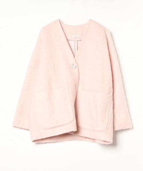 yori フリルポケット ノーカラージャケット ピンク ヨリ yori 22SS ポケットフリルジャケット ノーカラー 薄手 フレア