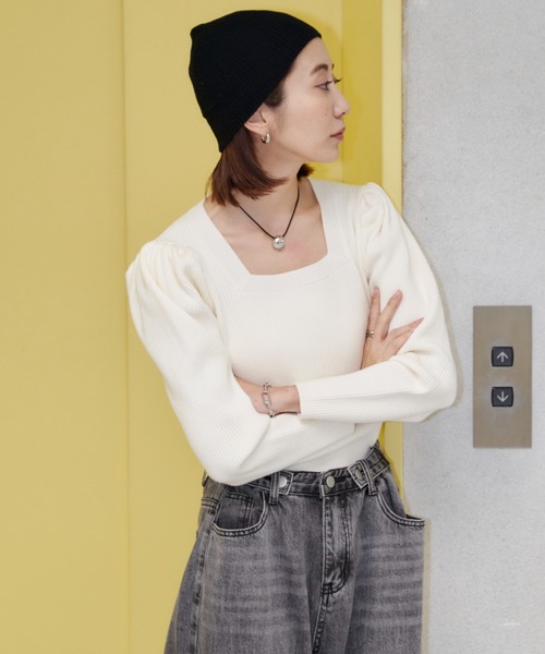 Auntie Rosa Holiday(アンティローザホリデー)の「パワショルスクエアリブニット(ニット/セーター・レディース・アイボリー/ブラック/カーキ・FREE)」の16枚目の写真