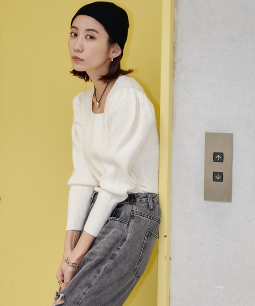 Auntie Rosa Holiday(アンティローザホリデー)の「パワショルスクエアリブニット(ニット/セーター・レディース・アイボリー/ブラック/カーキ・FREE)」の17枚目の写真