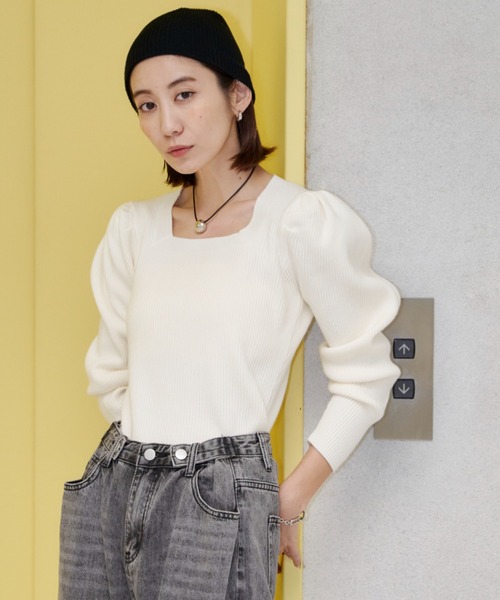 Auntie Rosa Holiday(アンティローザホリデー)の「パワショルスクエアリブニット(ニット/セーター・レディース・アイボリー/ブラック/カーキ・FREE)」の15枚目の写真