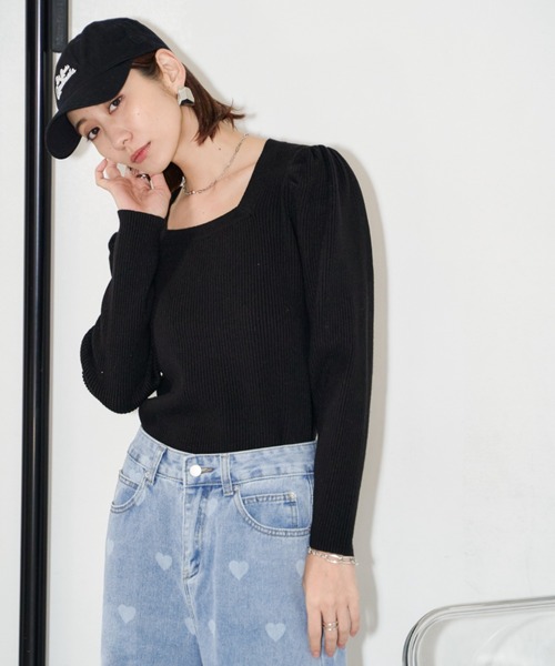 Auntie Rosa Holiday(アンティローザホリデー)の「パワショルスクエアリブニット(ニット/セーター・レディース・アイボリー/ブラック/カーキ・FREE)」の4枚目の写真