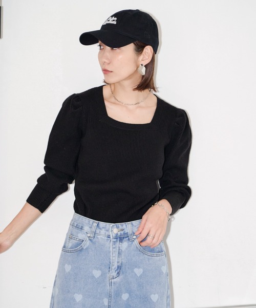 Auntie Rosa Holiday(アンティローザホリデー)の「パワショルスクエアリブニット(ニット/セーター・レディース・アイボリー/ブラック/カーキ・FREE)」の5枚目の写真