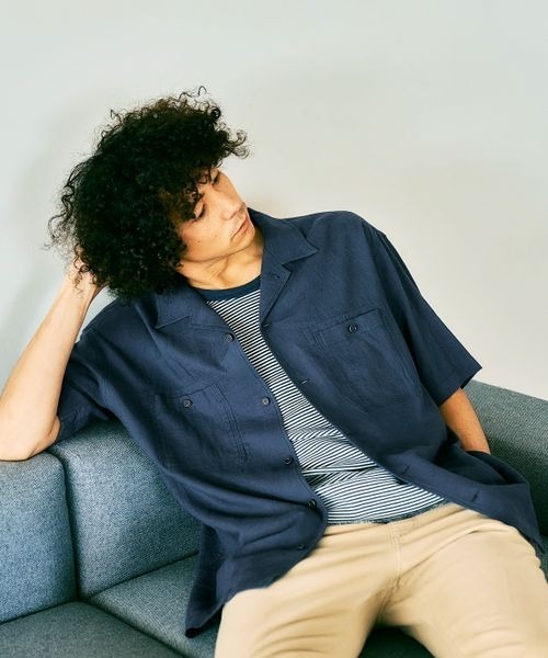 BAYFLOW(ベイフロー)の「ノルマンディーリネンオープンカラーシャツ(シャツ/ブラウス・メンズ・ネイビー/オフホワイト/チャコール・SMALL/MEDIUM/LARGE)」の2枚目の写真