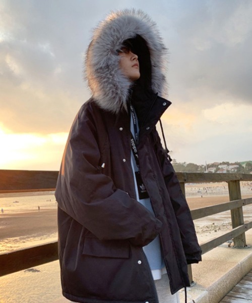 JACKALL 中綿ジップアップジャケット・ダウンジャケット NOWLE】ファーフード付き 中綿 ジップブルゾン（ダウンジャケット