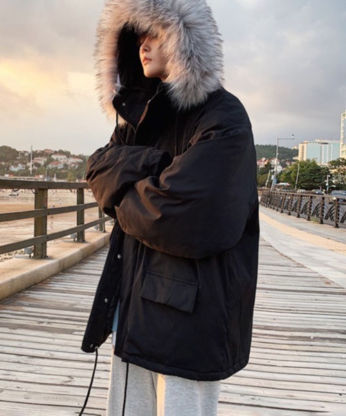 JACKALL 中綿ジップアップジャケット・ダウンジャケット NOWLE】ファーフード付き 中綿 ジップブルゾン（ダウンジャケット
