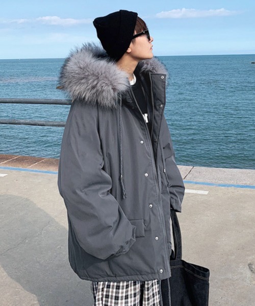 NOWLE(ノウル)の「【NOWLE】ファーフード付き 中綿 ジップブルゾン(ダウンジャケット/コート・メンズ・グレー/ブラック・X-LARGE/LARGE/MEDIUM)」の10枚目の写真