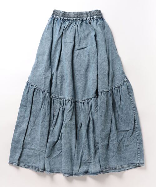 JEANS MATE(ジーンズメイト)の「【BOUNDARY/バウンダリー】 デニムギャザースカート(スカート・レディース・ケミカルウォッシュ/ブラック/スカイブルー・MEDIUM/LARGE)」の4枚目の写真